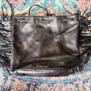 Victoria's Secret Black Fringe Leather Backpack